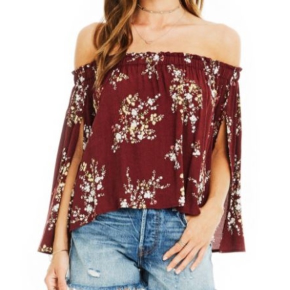ASTR Tops - ASTR off the shoulder burgundy floral top